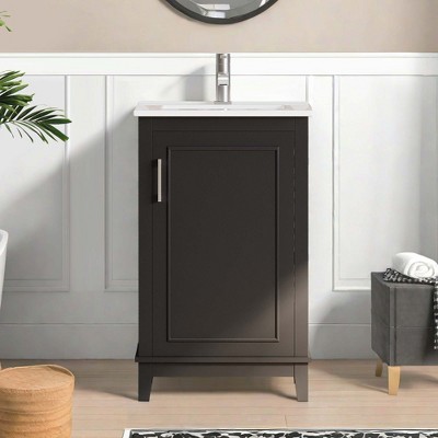 NicBex 20" Bathroom Vanity with Sink, Bathroom Cabinet Storage, 1 Soft Closing Cabinet Doors with Double Shelves for Bathroom, Black