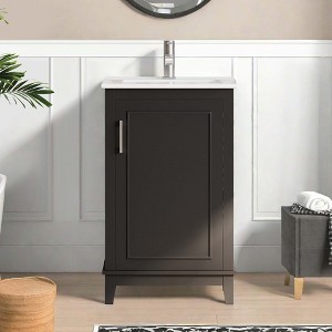 NicBex 20" Bathroom Vanity with Sink, Bathroom Cabinet Storage, 1 Soft Closing Cabinet Doors with Double Shelves for Bathroom, Black - 1 of 4
