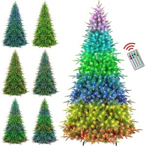 Vivatrees 7.5 Ft Prelit Artificial Christmas Tree, 15 Lighting Modes with Multi Colors, Metal Stand, Hinged Branches, Xmas Tree Decor, Green - 1 of 4