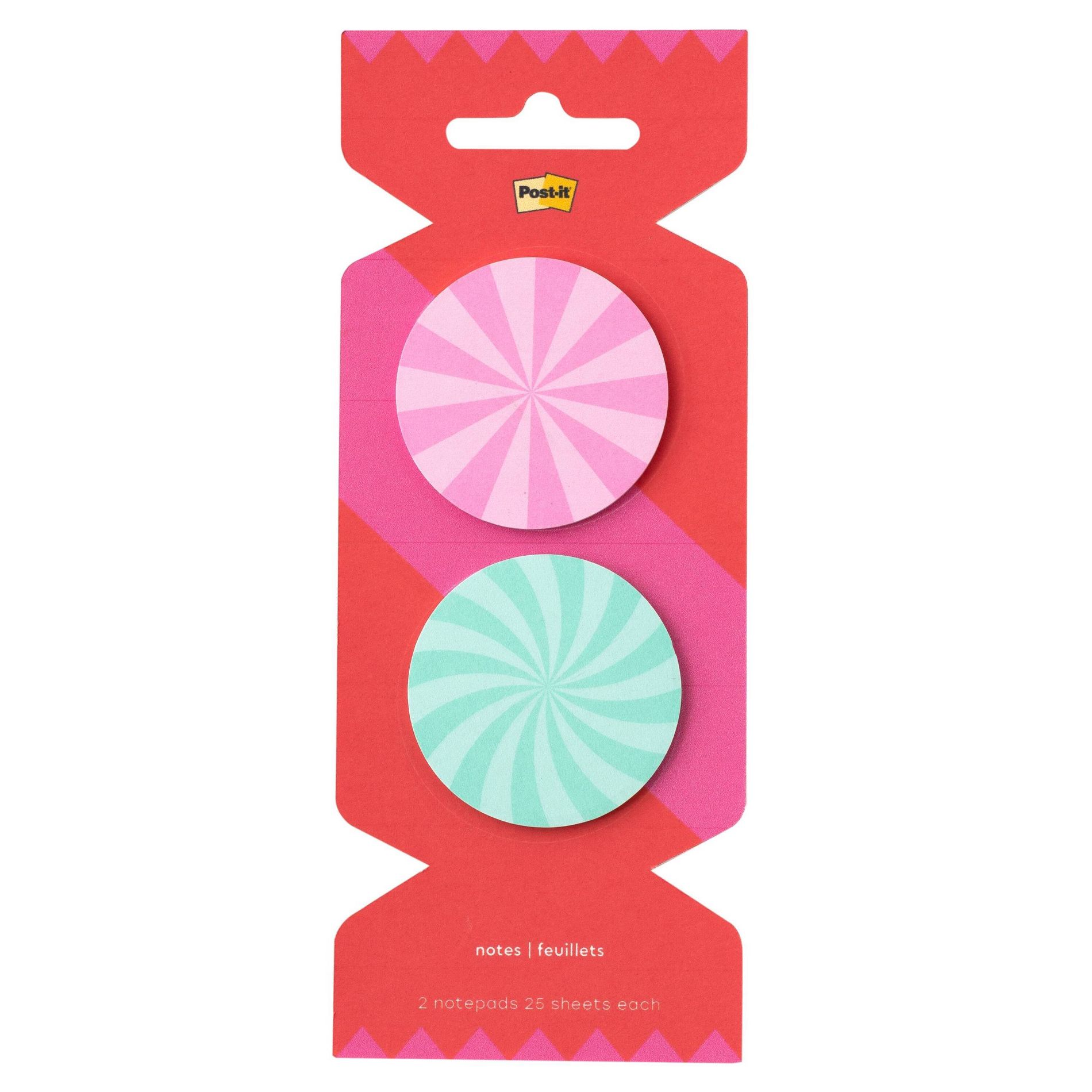 Post-it 2pk Jingle Notes Peppermint Candy 1.8"x1.8" Holiday Sticky Note Pads 25 Sheets Each