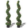 Artificial Boxwood Spiral Topiary Tree Set of 2, Potted Boxwood Topiary Plant with 7 PCS Butterfly Ornaments, Fake Shrubs Tree for Front Door - 3 of 4