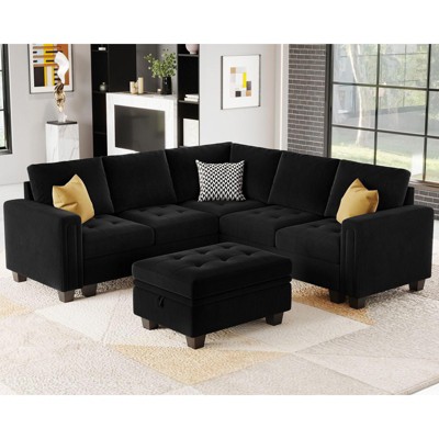 Belffin Modular Velvet Tufted L Shaped Couch with Storage Ottoman Sectional Couch with Reversible Chaises Corner Sofa