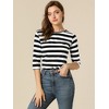 INSPIRE CHIC Women's Elbow Sleeves Boat Slim Fit Casual Stripe Animal Print Multi Floral Pattern T-Shirt - 2 of 4