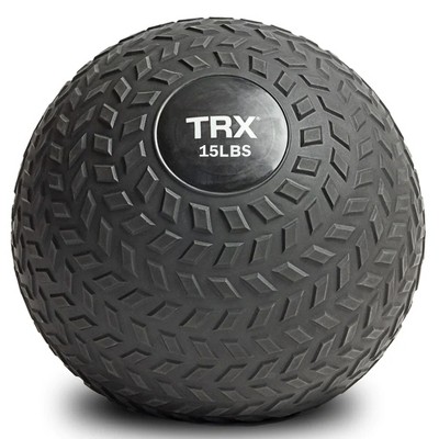 TRX 15 Pound Weighted Textured Tread Slip Resistant Rubber Slam Ball for High Intensity Full Body Workouts and Indoor or Outdoor Training, Black