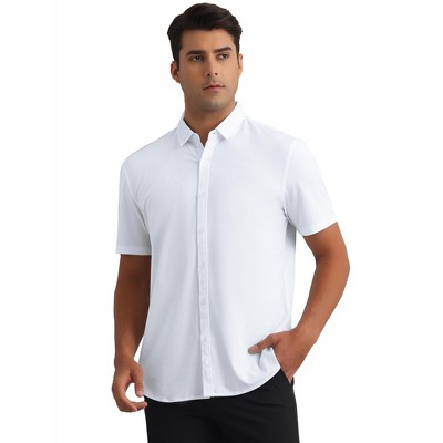 INSPIRE CHIC Men's Button Down Short Sleeve Solid Color Business Dress Shirts