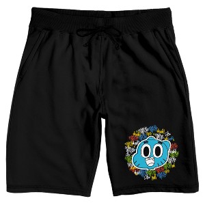 The Amazing World Of Gumball Character & Scribble Text Adult Black Sleep Pajama Shorts - 1 of 4