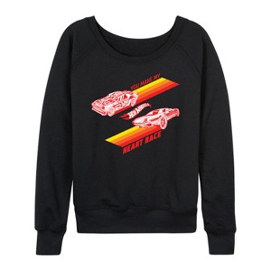Women's - Hot Wheels - Valentine's You Make My Heart Race Lightweight French Terry Wide Neck Long Sleeve Shirt - 1 of 4