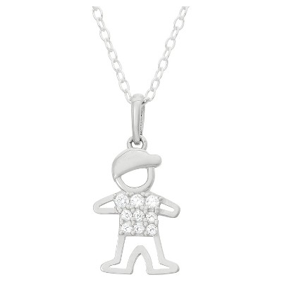 Children's Little Boy Cubic Zirconia Pendant In Sterling Silver