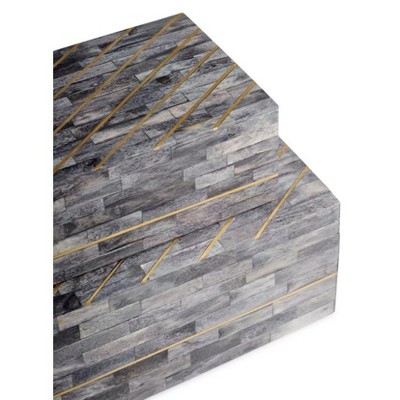 Monaco Gray and Gold Bone Inlay Decorative Boxes, Set of 2