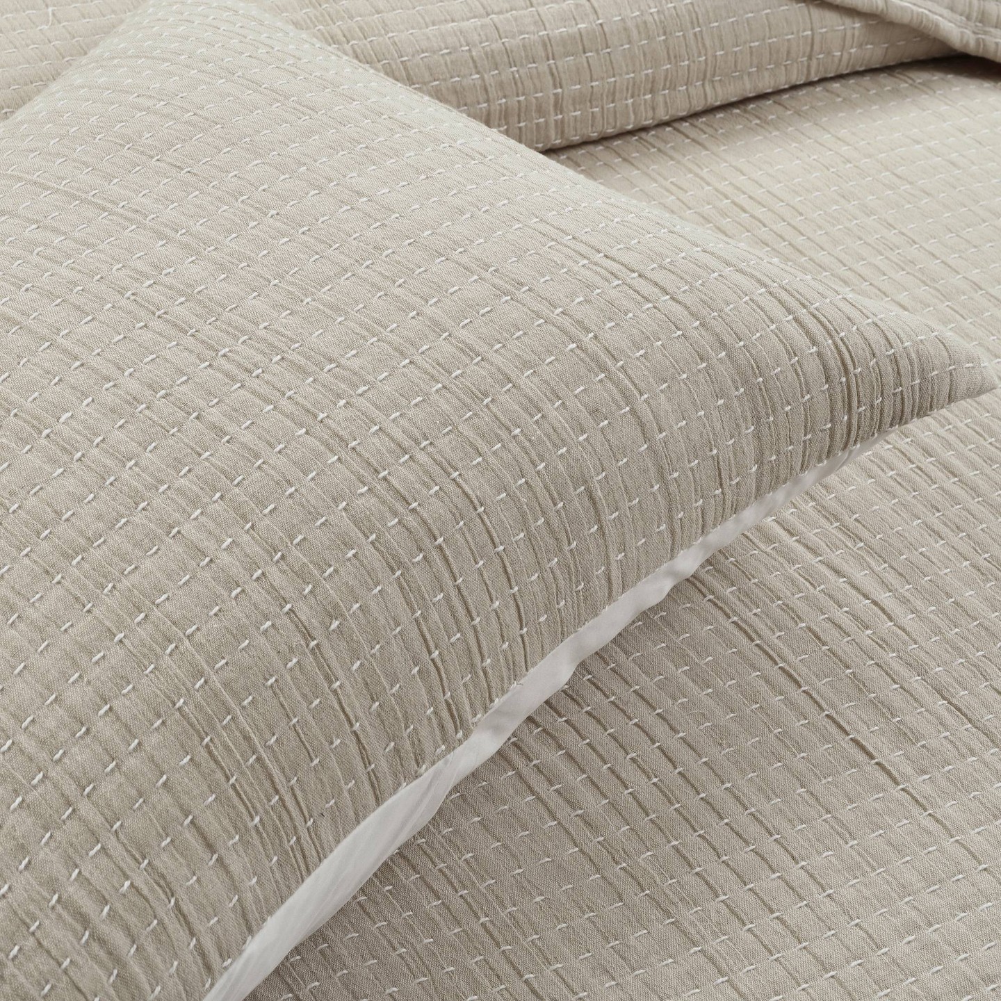 Постельное бельё Lush Decor 3pc King Pickstitch Quilt/Coverlet Neutral/Off White - Lush Décor: Bedding Set with Shams, Oeko-Tex Certified, цвет: Белый — фото 3