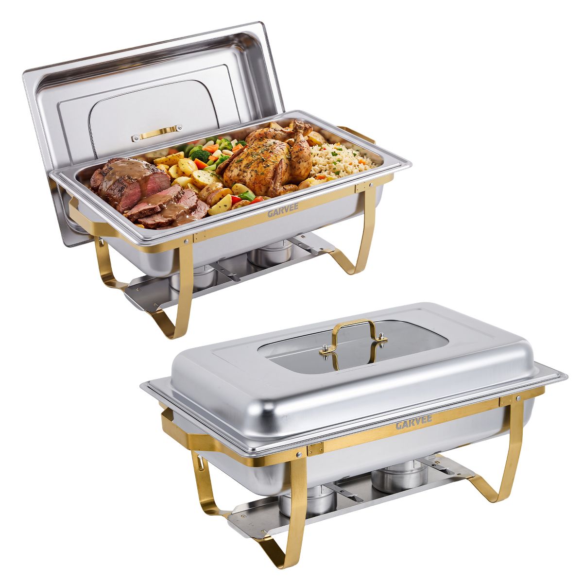 2/4 Pack 8 QT Stainless Steel Chafing Dish Buffet Set, Roll Edge Food Warmers for Heating & Cooling, Mirror Polished Buffet Servers for Catering