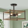 LNC Chet III 4-Lights 12.5-in Matte Black and Brown Wood Grain Farmhouse LED Semi-flush Mount Lights - 2 of 4