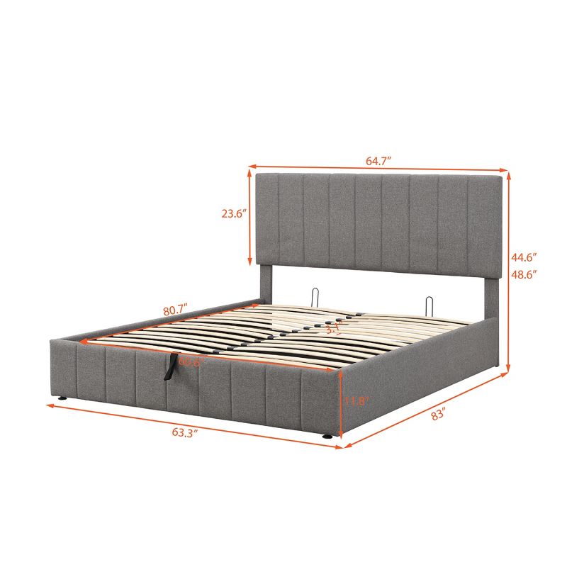 Linen Upholstered Platform Bed With Hydraulic Storage System - ModernLuxe, 3 of 13