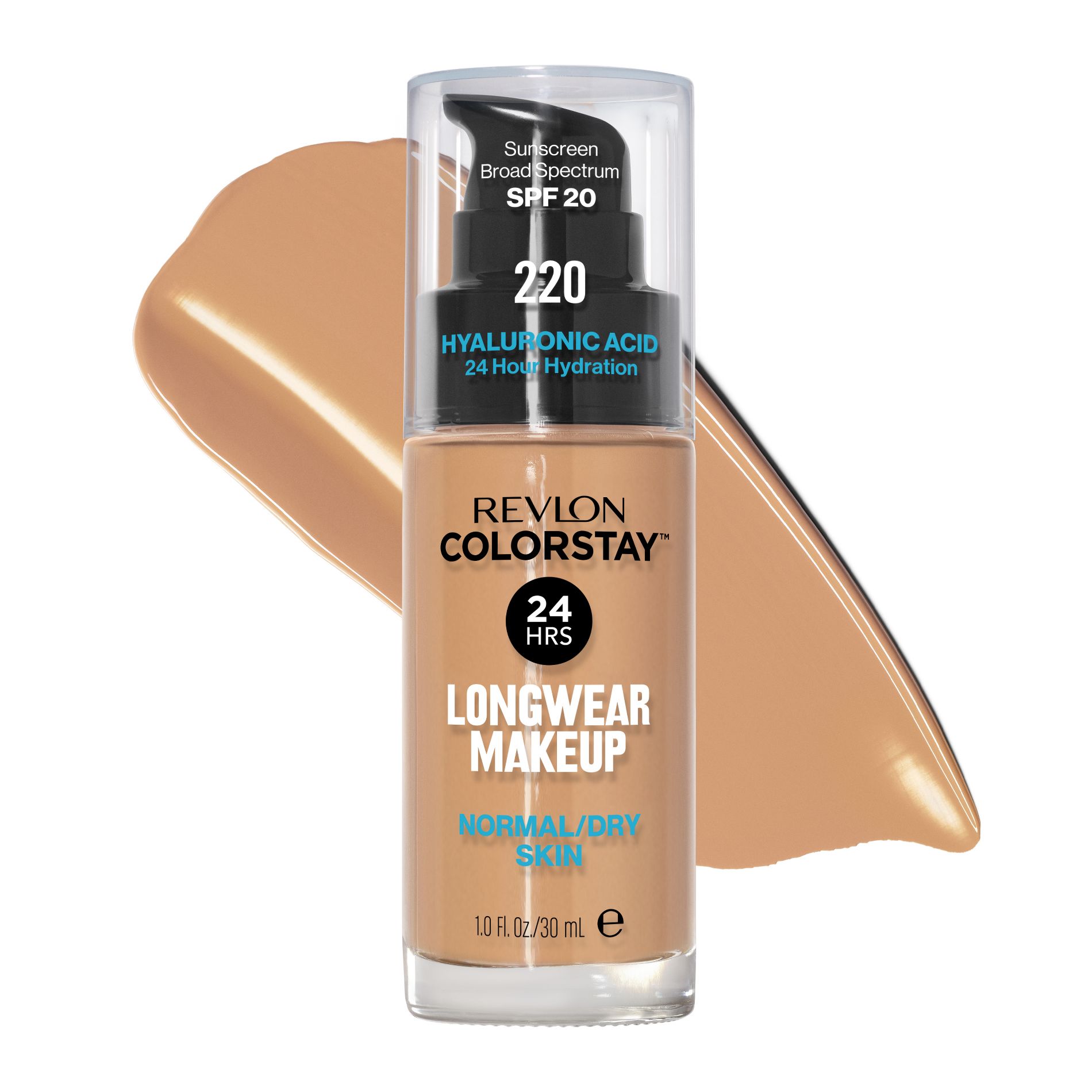 Revlon ColorStay Makeup for Normal/Dry Skin - SPF 20 - 220 Beige - 1 fl oz: Oil-Free, Liquid, Semi-Matte Finish, Buildable Coverage