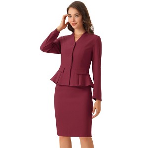 INSPIRE CHIC Women's Long Sleeve Collarless Peplum Blazer and Pencil Skirts Suit Set 2 Pcs - 1 of 4
