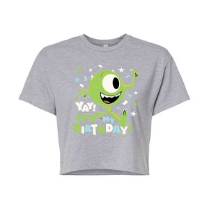 Women's - Disney - Mike Yay It's My Birthday Cropped Graphic T-Shirt - 1 of 4