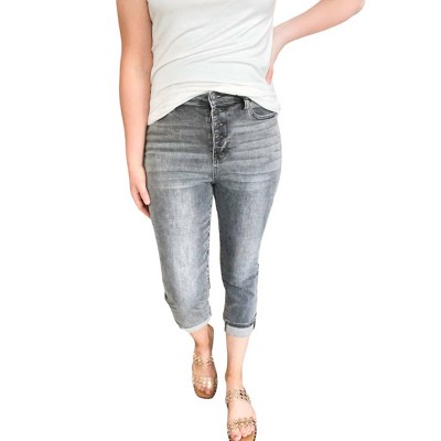 Women's High Waist Cuffed Button Fly Capri Pants - Judy Blue