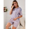 INSPIRE CHIC Women Maternity Set Tie Dye Short Sleeve and Shorts Set Pregnancy Pajama Outfits Bike Shorts - 2 of 4