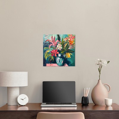 Vibrant Tropical Flowers in Vase Canvas Wall Art, 16" x 16"