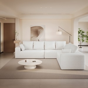 WJSHome 134" Sectional Couches for Living Room, Modular Sectional Sofa with L-Shape Chaise, Comfy Corduroy Fluffy Cloud Couch with Deep Seat - 1 of 4