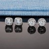 18K White Gold Plated Round Square Cubic Zirconia Simulated Diamond Halo Stud Earrings - 2 of 4