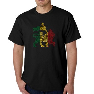 LA Pop Art Men's Word Art T-shirt - Rasta Lion - One Love - 1 of 4
