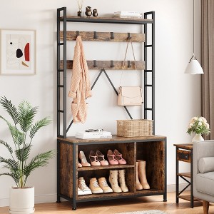 Garvee Hall Tree with Bench Coat Rack Shoe Bench Industrial Coat Tree with Storage Cubbies Entryway Coat Rack with Shoe Storage - 1 of 4