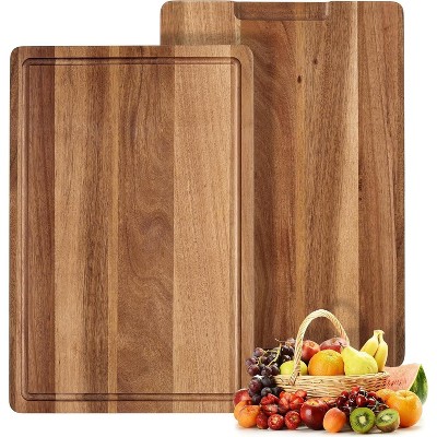 Acacia Wood Cutting Boards for Kitchen, Solid Wood Butcher Block Cutting Board with Juice Grooves and Handle