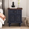 MOEPISY Vintage Nightstand with 2 Drawers and Roman Column Legs, Solid Wood Bedside End Table (Dark blue) - 4 of 4