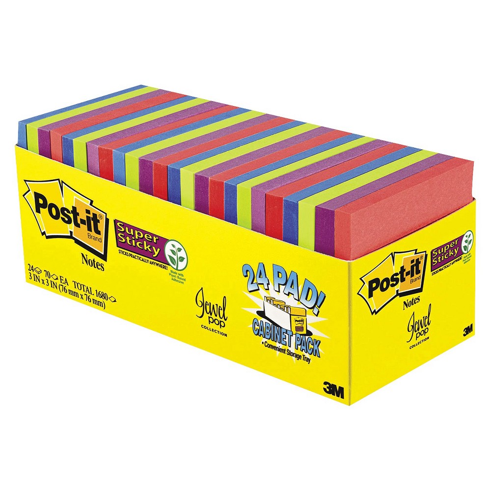 Post-It 3" X 3"  24 70-Sheet Pads  Rio de Janeiro Super Sticky Notes