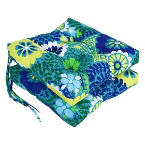 Blazing Needles, 16-inch Spun Polyester Patterned Outdoor Square Tufted Chair Cushions (Set of 2) - 1 of 2