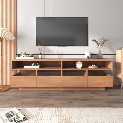 VYNXARIA Modern TV with 4 Drawers&2 open Cabinets,Media Console Table for TVs up to 75in,Entertainment Center with Acrylic transparent Storage Space