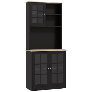 72" Modern Freestanding Kitchen Pantry Cabinet with Large Countertop, Glass Doors and Adjustable Shelves for Dining Room or Coffee Bar - 1 of 4