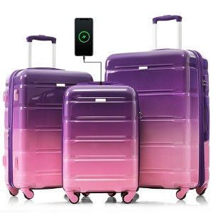 MOEPISY Luggage Set of 3, 20-inch with USB Port, Airline Certified Carry-on Luggage , ABS+PC Hard Shell Luggage with Spinner Wheels,purple and pink - 1 of 4