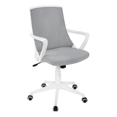 Contemporary Grey Mesh & White Mid-Back Swivel Office Chair with Fixed Arms