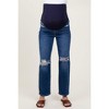 PinkBlush Navy Blue Distressed Open Knee Cropped Maternity Straight Leg Jeans - 4 of 4