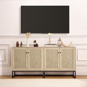 Set of 2 Storage Cabinet with Rattan Doors, Rattan Cabinet Sideboard Buffet Cabinet Console Table for Living Room, Entryway, Kitchen, Dining Room - 1 of 4