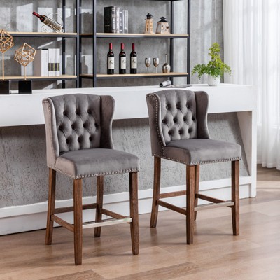 DOMETOUR 27" Barstools Set of 2 Counter Height Bar Stools Upholstered Wingback Chairs with Nailhead-Trim & Tufted Back