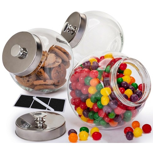Glass Cookie Jar with Stainless Steel Airtight Lids + Marker