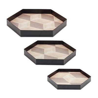 Melrose Geometric Wooden Tray (Set of 3)