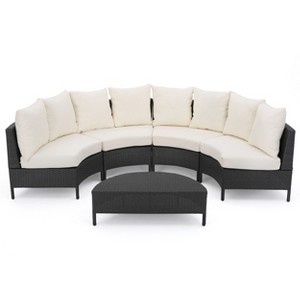 GDFStudio Harper Outdoor Wicker 4 Seater Semi-Circle Sectional Sofa Set with Water-Resistant Cushions - 1 of 4