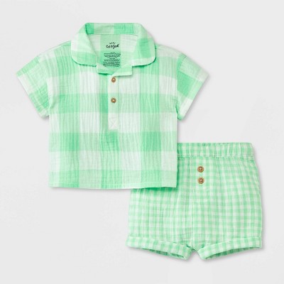 Image of Baby Boys' Gauze Top & Bottom Set - Cat & Jack™ Mint Green 0-3M