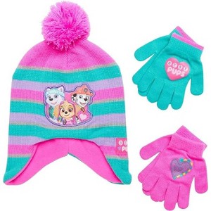 Paw Patrol Girls Winter Hat and 2 Pair Mittens or Gloves, Kids Age 2-7 - 1 of 4