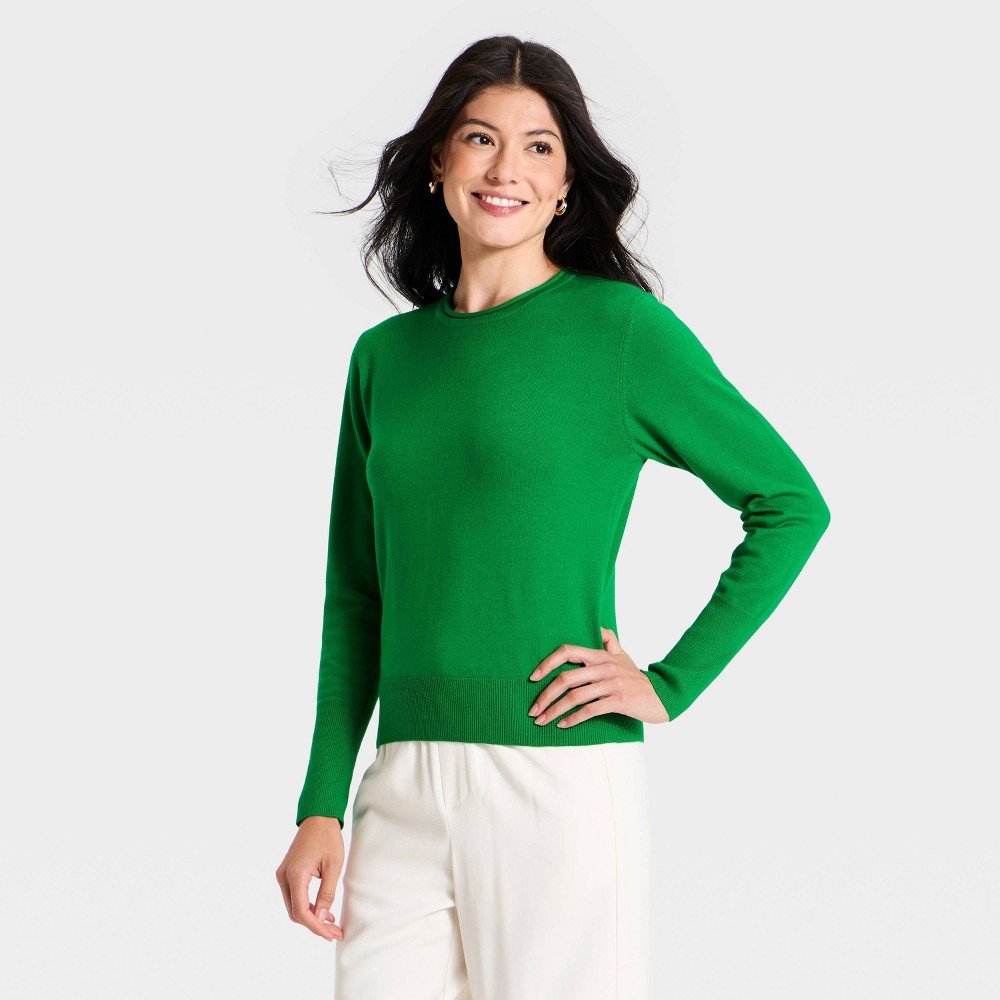 Women's Mini Roll Crewneck Pullover Sweater - A New Day™ Green S
