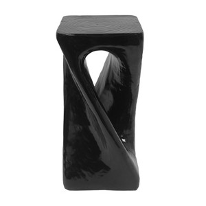 TiramisuBest Twist Shape Garden Side Table, Outdoor Concrete Accent Table with Wood-Look Finish,Black - 1 of 4