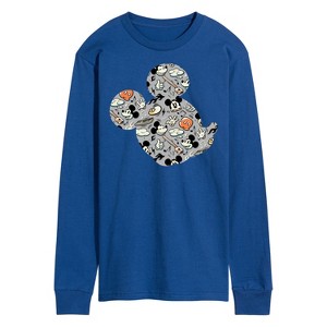 Men's - Disney - Mickey Pattern Silhouette Long Sleeve Graphic T-Shirt - 1 of 4