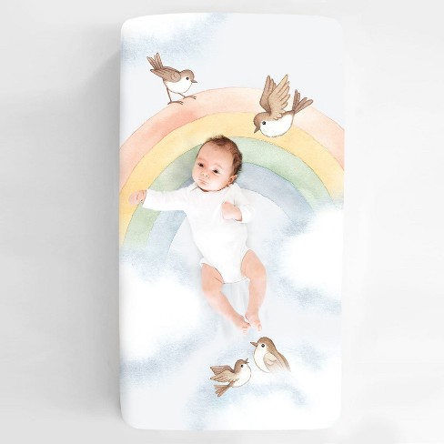 Rookie Humans Rainbow and Birds 100% Cotton Fitted Crib Sheet - image 1 of 4