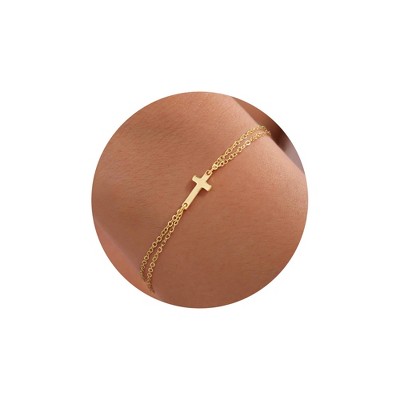 Turandoss 18K Gold Cross Bracelet for Women Girls - Dainty Gold Plated Cross Charm Bracelets, Link Chain Bracelet, Christmas Gifts for Girls