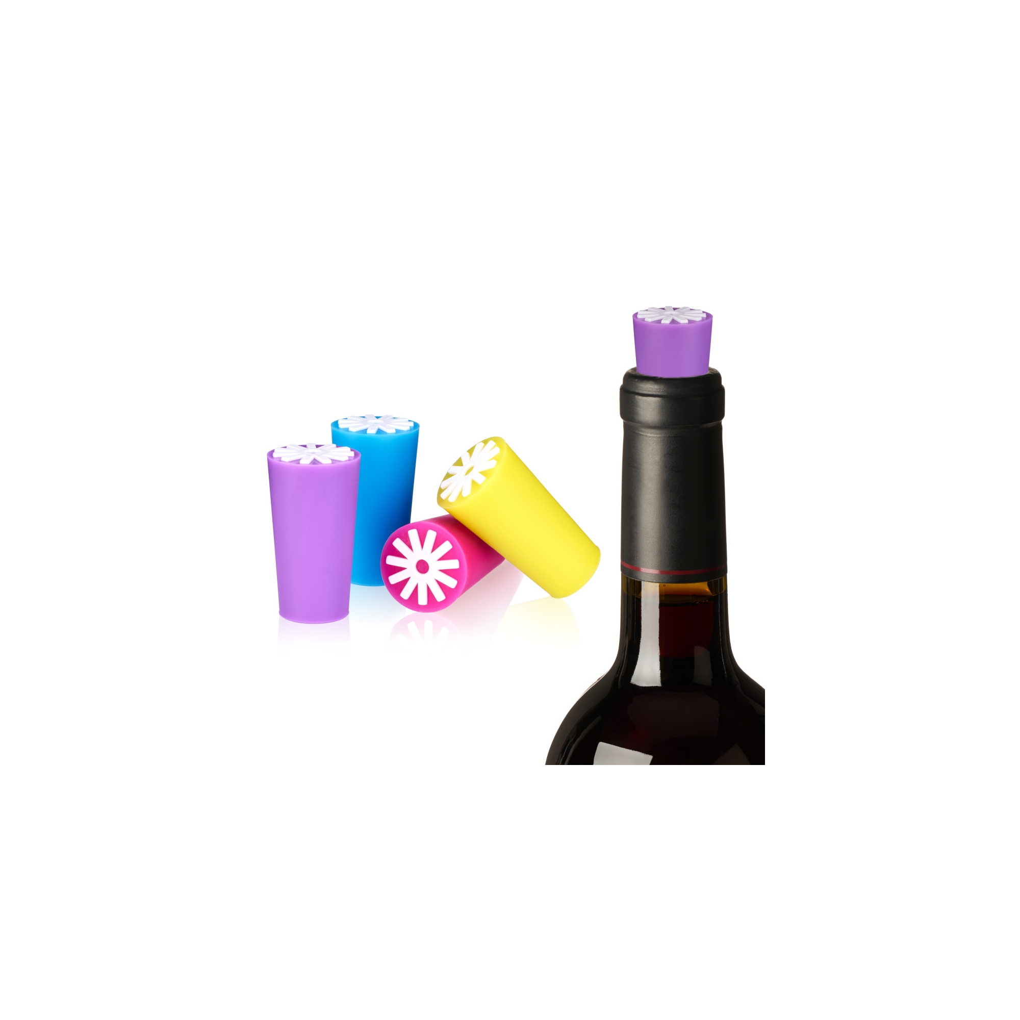 True Starburst Silicone Bottle Stoppers Set of 4 for Wines, Champagnes, Beer Bottles & Beverages, Fun Colors Bottle Covers for Kitchen, Home Bar Gifts
