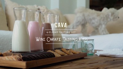 Legacy Cava Wine Tasting Kit with 4 Glass Carafes, (Acacia Wood)
